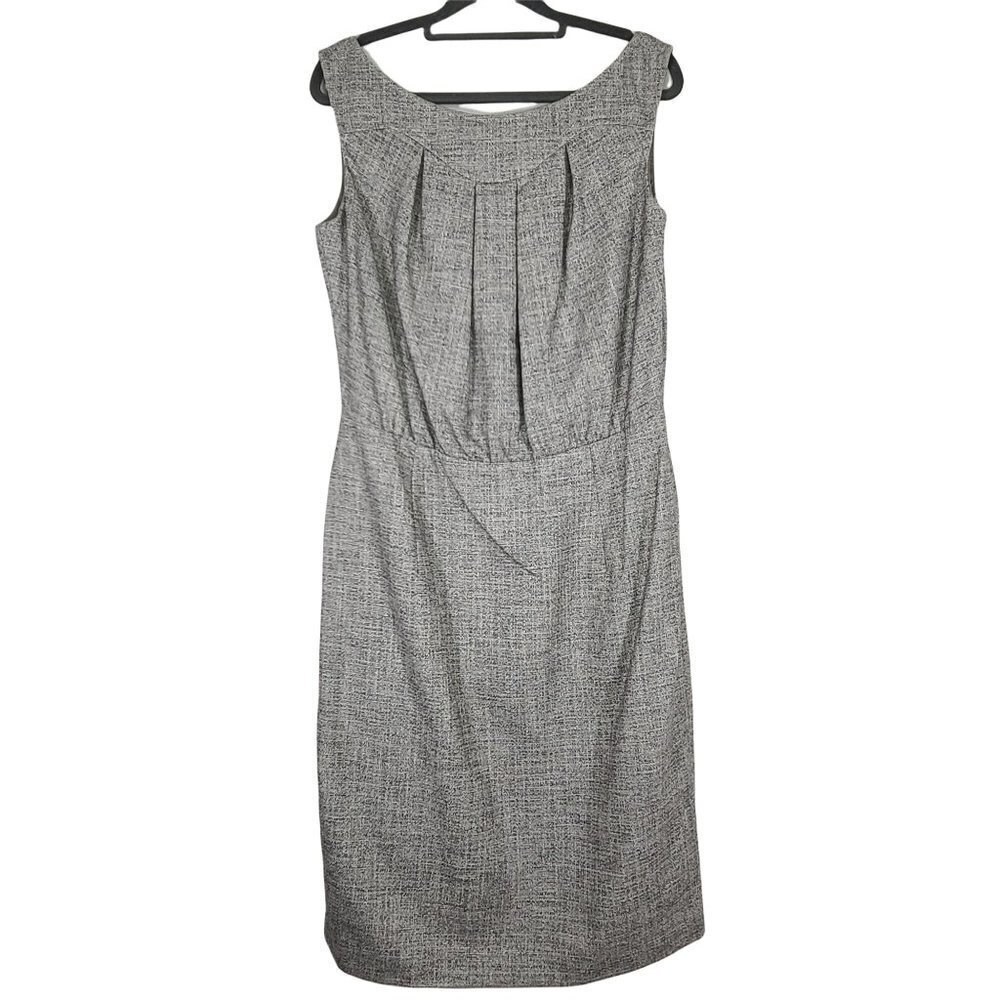 Escada New Wool Silk Blend Gray Tweed Sleeveless‎ Pleated Bodice Sheath Dress 38
